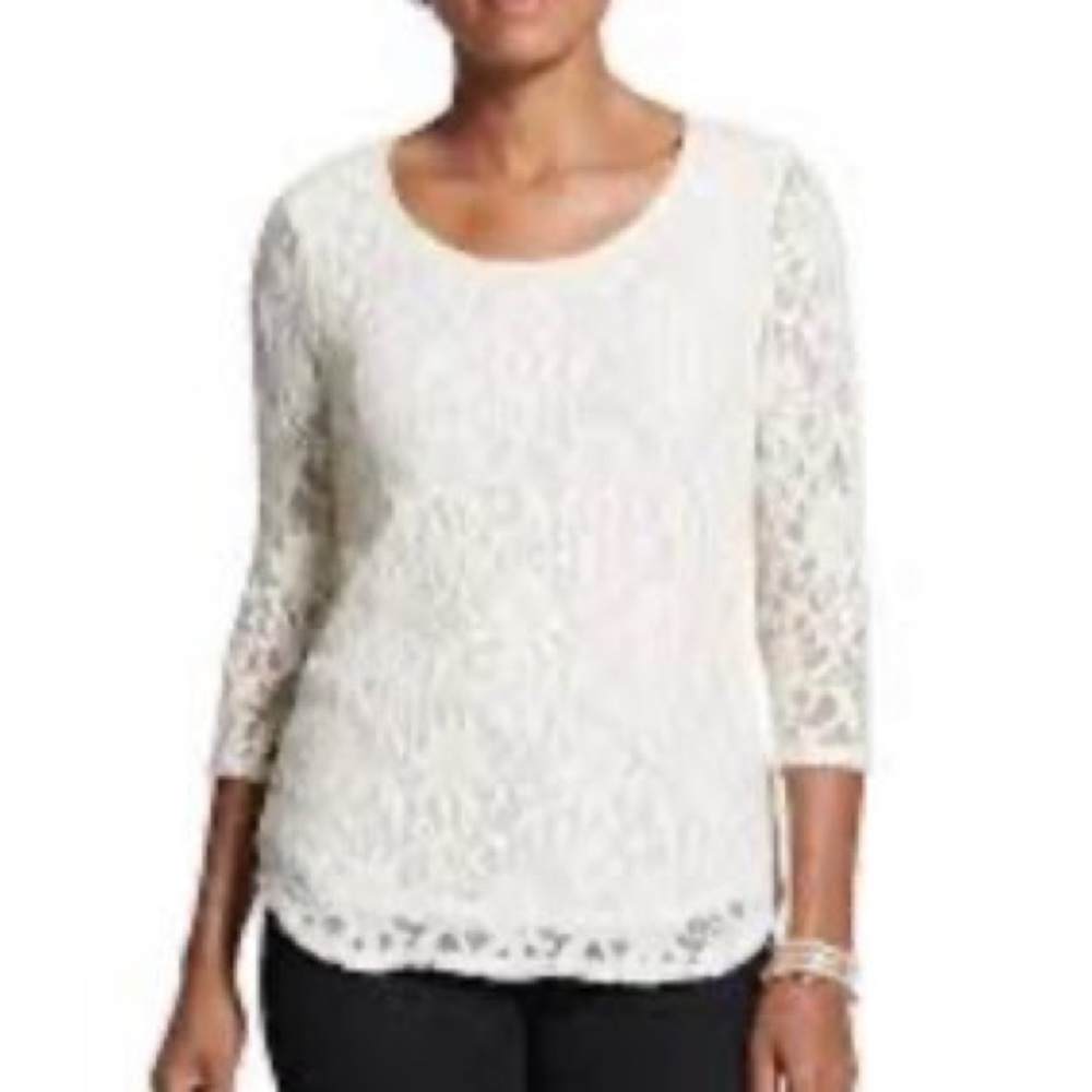 Chico’s Cream Lace 3/4 Sleeve Top Size Medium